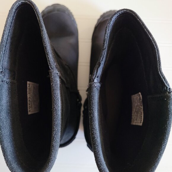 Sorel Slimshortie Boots Size 7 Black Suede and Leather Moto Buckle Pull On - Picture 11 of 14
